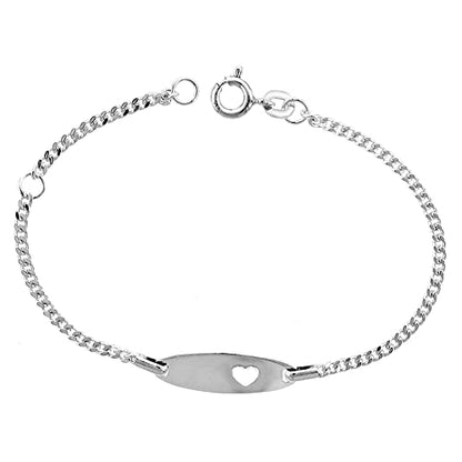 Tiny Sterling Silver ID Bracelets for Small Women Teens Fits Wrist Sizes 5-6 inch - style: Curb Chain Heart Cut out