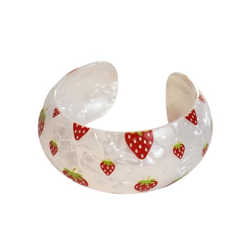 Chunky Fruit Acrylic Cuff Bangle Bracelet for Women, Colorful Strawberry Banana Cherry Watermelon Resin Acetate Wide Open Statement Jewelry Geometric Wristband Bracelets Summer Beach Jewelry - style: Strawberry
