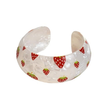 Chunky Fruit Acrylic Cuff Bangle Bracelet for Women, Colorful Strawberry Banana Cherry Watermelon Resin Acetate Wide Open Statement Jewelry Geometric Wristband Bracelets Summer Beach Jewelry - style: Strawberry