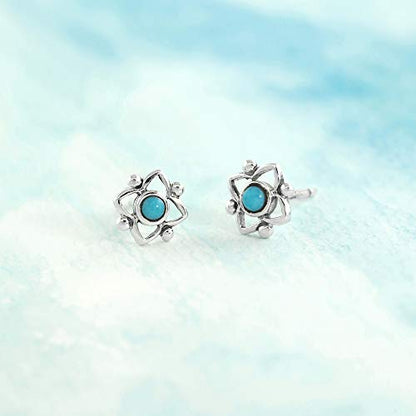Boma Jewelry Sterling Silver Flower Shaped Dot Stud Earring - color: Blue Turquoise