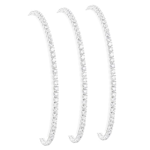 925 Sterling Silver Bracelets for Women Stack, Trendy Tennis Bangle Cuff Jewelry Set 14K Gold Plated, Adjustable Bracelet Set for Wrist Essentials, Women Fashion Watch Band Acecessories - style: Bracelet_3pcs(Silver Tennis Set 2mm)