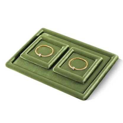 Velvet Jewelry Display Tray for Ring Earrings Necklace Bracelet Flat Tray - color: Olive Green, size: 5.12 × 5.12 in