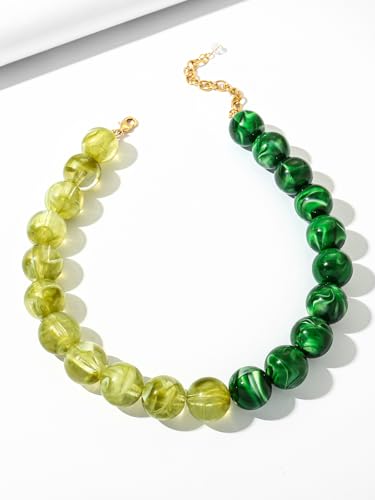 Chunky Beaded Necklaces for Women Statement Necklace | Bold Chunky Choker, Large Resin Beads, Adjustable Necklace, Boho Trendy Summer Beach Holiday Jewelry - color: Green-01