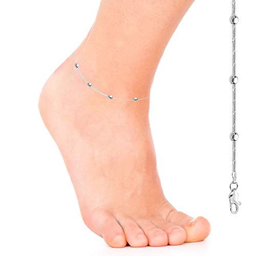 Ritastephens Sterling Silver Italian Bead Snake Link Ankle Bracelet Chain Anklet, 10" (3 Styles) - style: 4mm Round Beads