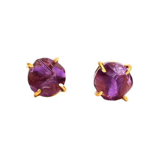 Gempires Raw Gemstone Stud Earrings for Women, Natural Crystal Birthstone | Pear Shaped Bezel Drop, Gold Plated Fish Hook, Lightweight, Handmade