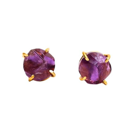 Gempires Raw Gemstone Stud Earrings for Women, Natural Crystal Birthstone | Pear Shaped Bezel Drop, Gold Plated Fish Hook, Lightweight, Handmade