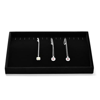 Black Velvet 20 Hook Anti-Tangle Necklace Jewelry Tray | Elegant soft black velvet 20-hook tray, anti-tangle necklace & chain storage for home vanity, retail & trade shows - size: 16 Slot
