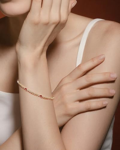 Gold Bracelets for Women, 3mm Cubic Zirconia Tennis Bracelet 7 Inch Gold Jewelry - color: Red