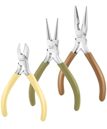 Mr. Pen- Pliers for Jewelry Making, 3 Pack, Chain Nose | Round Nose Pliers Set and Wire Cutter for Beading, Wire Wrapping, Jump Rings, Jewelry Repair, Crafting, DIY - color: Vintage