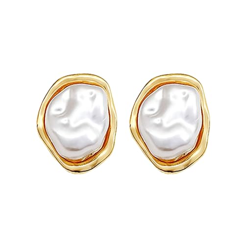 Boho Pearl Statement Earrings for Women Irregular Pearl Earrings | Big Round Freshwater Pearls Bridal Gold Earring Beach Ocean Vacation Jewelry - style: C Style