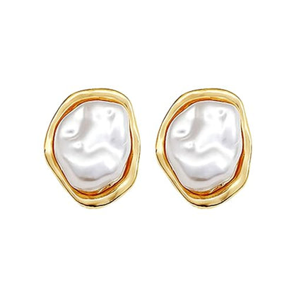 Boho Pearl Statement Earrings for Women Irregular Pearl Earrings | Big Round Freshwater Pearls Bridal Gold Earring Beach Ocean Vacation Jewelry - style: C Style