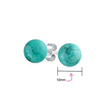 Classic Birthstones Gemstone 10MM Ball Stud Earrings .925 Sterling Silver - color: Aqua Turquoise