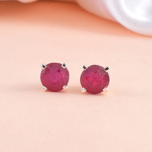 5 MM Natural Gemstone 925 Sterling Silver Hypoallergenic Studs Earrings Jewelry for Women Dainty Trendy Antiqued Silver Birthstone Earrings Jewelry Gifts for Women and Her - color: 6MM Ruby