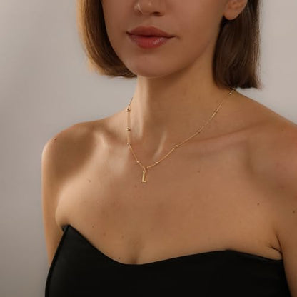 Initial Necklace for Women 14K Gold Silver Dainty Letter Necklace | Personalized Monogram Name Charm Pendant, Simple Bead Chain, Trendy Jewelry Gift, Non Tarnish - style: L