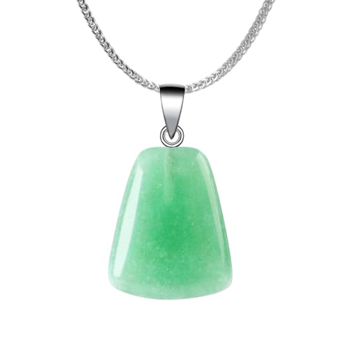 iSTONE 925 Sterling Silver Natural Crytral for Womens Pendant Necklace, Gemstone Birthstone with 17.8" Silver Chain Ladies - color: Trapezium - Green Aventurine