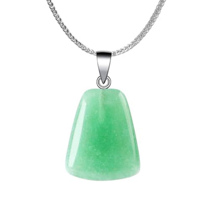 iSTONE 925 Sterling Silver Natural Crytral for Womens Pendant Necklace, Gemstone Birthstone with 17.8" Silver Chain Ladies - color: Trapezium - Green Aventurine