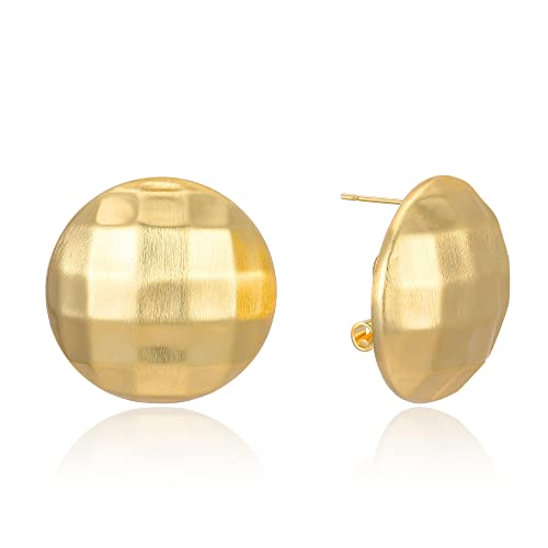 Gold Stud Earrings for Women, Trendy Geometric 14K Gold Plated CZ Crystal Stud Lightweight Hypoallergenic Jewelry for Her - color: Round