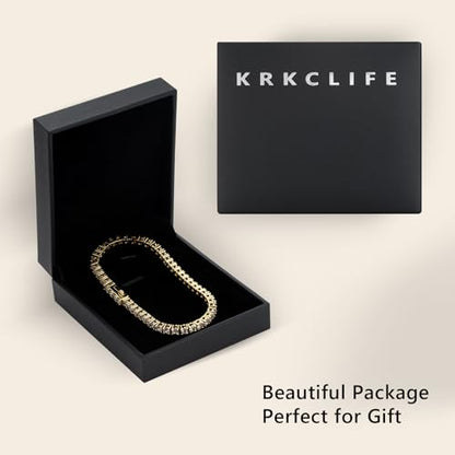 KRKCLIFE Tennis Bracelets for Women Men 14K Gold Plated Hypoallergenic | Classic Round AAAAA Cubic Zirconia 3/4/5mm Width,Elegant Jewelry Anniversary Birthday Gifts for Women Him Wife Mom 6.5-8 Inch - color: Yellow Gold