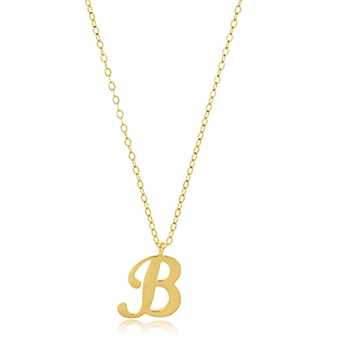 MAX + STONE 10k Solid White or Yellow Gold Dainty Script Initial Extendable Necklace, 16+2 inches - style: 10k Yellow Gold / Letter B
