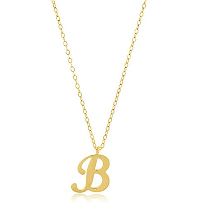 MAX + STONE 10k Solid White or Yellow Gold Dainty Script Initial Extendable Necklace, 16+2 inches - style: 10k Yellow Gold / Letter B