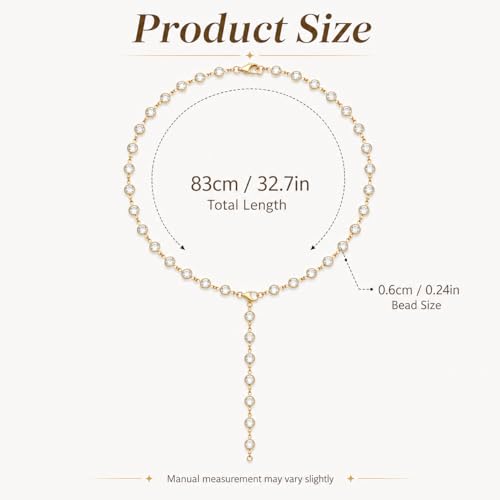 Frodete Gold Lariat Necklace for Women Long Gold Drop Necklace with Clear Beads Adjustable Y Necklace for Dresses Party Vacation - color: A1:gold long necklace