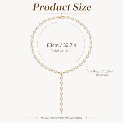 Frodete Gold Lariat Necklace for Women Long Gold Drop Necklace with Clear Beads Adjustable Y Necklace for Dresses Party Vacation - color: A1:gold long necklace