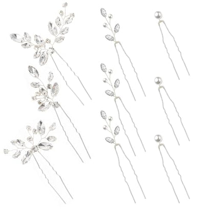 9 Pieces Bride Wedding Hair Pins Bridal Hair Accessories Set Jewelry Bridesmaids Silver HairPiece for Women - color: Set 3