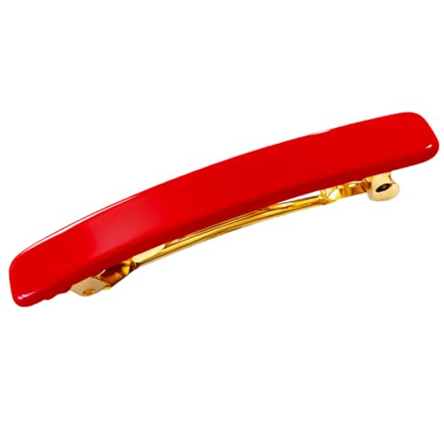 French Amie Bar Red Small 2 1/4 Inch Cellulose Acetate Hair Clip Barrette | Handmade Metal Clasp Rectangular For Fine Hair Bangs Half Up Styling Women Girls - color: Red
