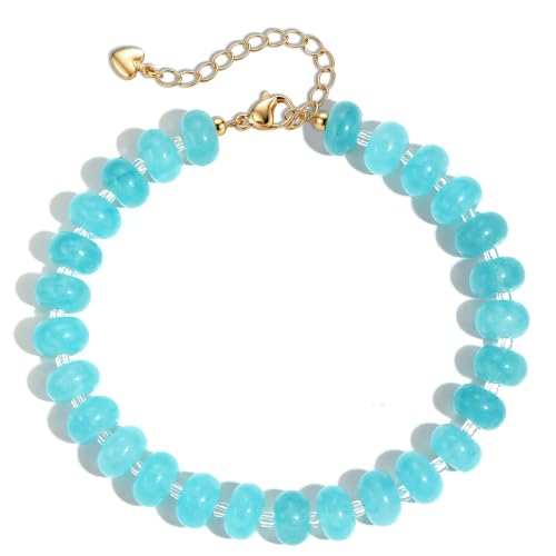 colorful Natural Stone Beaded Bracelets for Women, Boho Handmade Gemstone Bracelet, Stackable Summer Beach Jewelry - color: Lake Blue