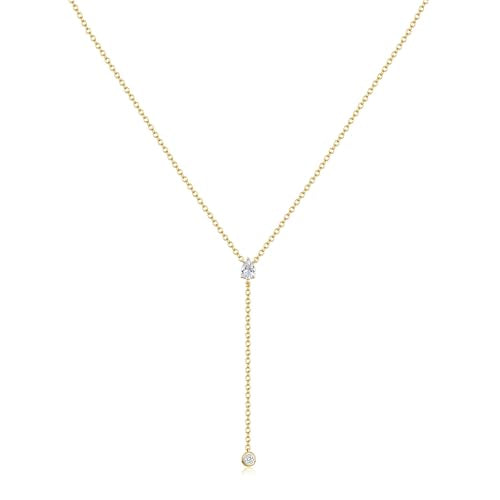 Lariat Necklace for Women, Non Tarnish Dainty Chain Stackable 14K Gold Plated Cute Trendy Layered Necklaces Elegant Jewelry Gift for Women Her - color: Gold, style: SD