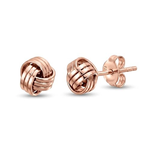 Solid 925 Sterling Silver 5mm Love Knot Stud Earrings | Gold Plated Classic Love Knot Twist | Hypoallergenic | Secure Friction Back Closure | High Polished Stud Earrings - color: Rose Gold
