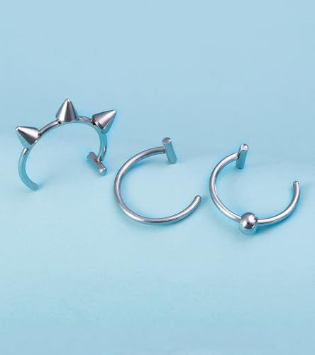 QWALIT Fake Nose Ring Fake Lip Piercing Fake Lip Ring Fake Nose Ring Hoop Fake Snake Bites Fake Lip Piercings Faux Lip Rings Fake Nose Piercing Clip on Nose Ring Spring - color: D5-3 styles-silver