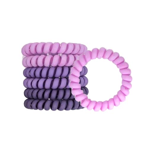 6 Pcs Spiral Hair Ties - Matte Candy Purple Plastic Phone Cord Hair Bands for Any Kinds of Hair