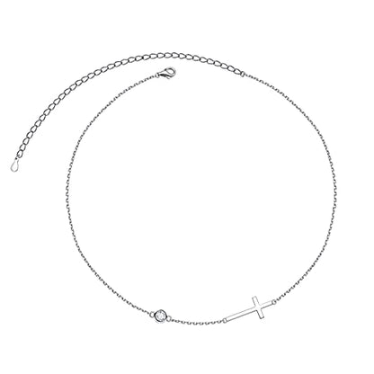 Yearace Choker Necklaces for Women S925 Sterling Silver Sideways Cross/Butterfly/Handcuffs/Infinity Interlocking/Chakra Choker Necklace Dainty Sideways Cross Necklace Jewelry Gift - style: Cross 14+4"