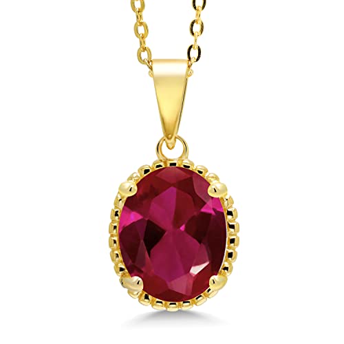 Gem Stone King 11X9MM Oval Gemstone Birthstone Pendant Necklace | 925 Sterling Silver | Solitaire Necklace For Women | With 18 Inch Chain | Fine Jewelry Gifts for Mom Women Wife Her - color: Created Ruby-July