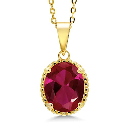 Gem Stone King 11X9MM Oval Gemstone Birthstone Pendant Necklace | 925 Sterling Silver | Solitaire Necklace For Women | With 18 Inch Chain | Fine Jewelry Gifts for Mom Women Wife Her - color: Created Ruby-July