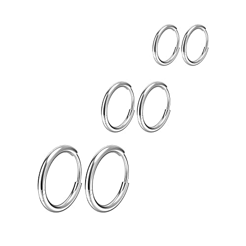 Osayia 316L Surgical Stainless Steel Small Hoop Earrings 8mm 10mm 12mm Hypoallergenic Huggie Thin Hoop Earrings Helix Lobes Hinged Sleeper Earrings Men Women for Cartilage Piercings - color: D: Silver (Diameter 8mm/10mm/12mm),3 Pairs
