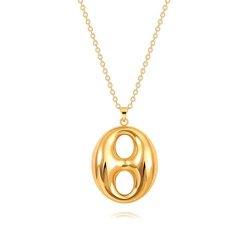 18k Gold Plated Chain Link Necklace for Women, Baroque Pearl/Compass Pendant Necklace - color: Coffee Bean