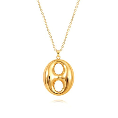 18k Gold Plated Chain Link Necklace for Women, Baroque Pearl/Compass Pendant Necklace - color: Coffee Bean