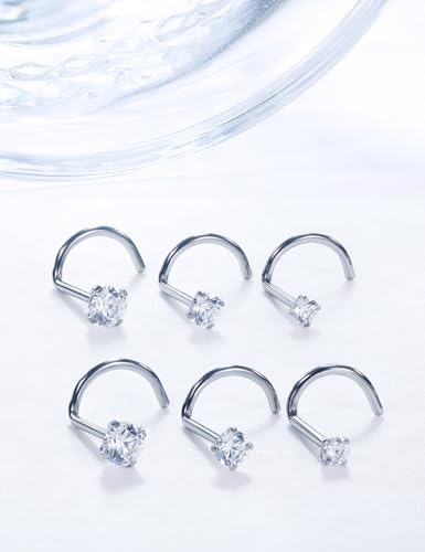 18G 20G 22G Stainless Surgical Steel Titanium Nose Rings Studs for Women L Shaped Nose Rings Screw Nose Studs Nostrial Piercing Jewelry for Women Men Silver Gold Black - style: 20G/Clear CZ/Screw/Silver