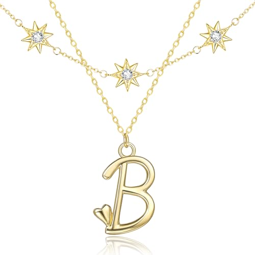 14K Gold A-Z Initial Lette Necklace Star Choker Women Necklace | Personalized Initial Jewelry, Meaningful Name Letter Gift for Women Wife Mom Friend, Perfect Present For Birthday/Anniversary - style: 14K Gold-B