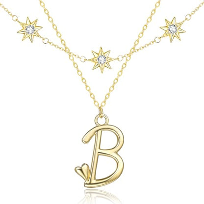 14K Gold A-Z Initial Lette Necklace Star Choker Women Necklace | Personalized Initial Jewelry, Meaningful Name Letter Gift for Women Wife Mom Friend, Perfect Present For Birthday/Anniversary - style: 14K Gold-B