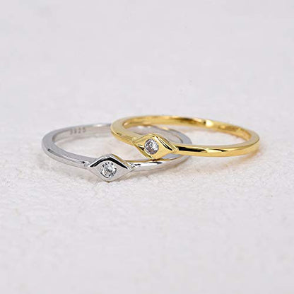 LEMON GRASS Sterling Silver Evil Eye Dainty Ring - color: White Gold Plating