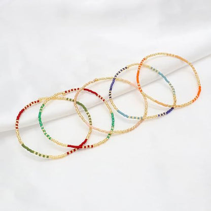 Gold Seed Beaded Stack Bracelets for Women,Handmade Stackable Stretch Colorful Ball Fall Jewelry Friendship Accessories Gift - color: 5pcs