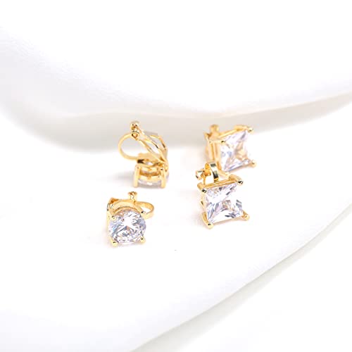 YOQUCOL 2 Pairs 8MM Cubic Zirconia Crystal Clip On Stud Earrings Non Pierced Stud Earrings For Women - color: Gold-White