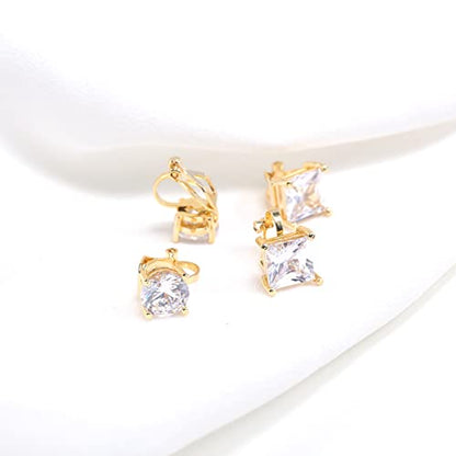 YOQUCOL 2 Pairs 8MM Cubic Zirconia Crystal Clip On Stud Earrings Non Pierced Stud Earrings For Women - color: Gold-White