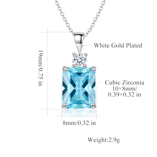 CiNily Rectangular Crystal Necklace for Women Trendy, Pendant Necklace with Chain 14K White Gold | Gold Plated Multicolor Birthstone Pendant Necklaces Boho Jewelry for Christmas Birthday Wedding - color: Silver-Blue cz