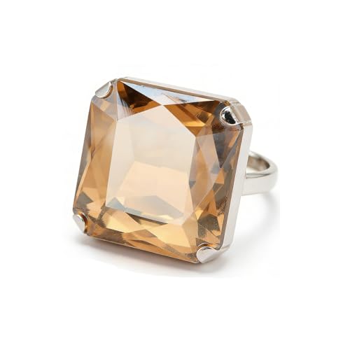 Exaggerated Square Large Glass Crystal Open Ring for Women Trendy Vintage Chunky Geometric Adjustable Big Statement Ring Cocktail Prom Party Jewelry - color: Champagne