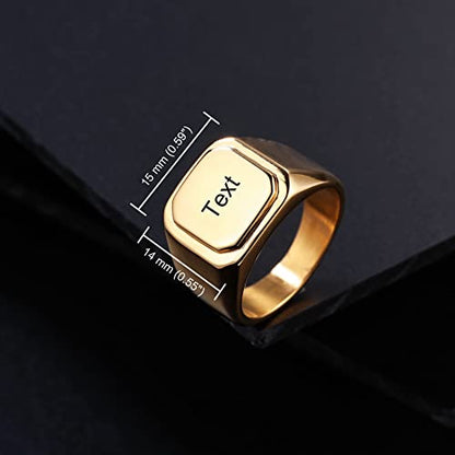 Initial Ring Letter Signet Ring for Men Women Personalized Name Engraved Stainless Steel Fashion Jewelry Wedding Couples Father Day Gift with Ring Size Adjusters - color: C3: Gold (Text)