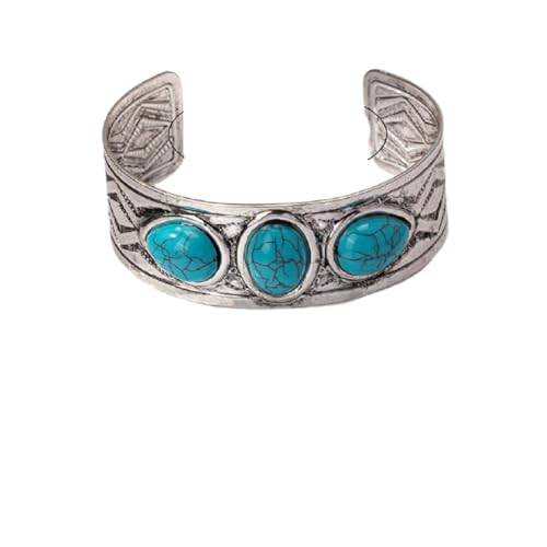 DATOA Bohemian Chunky Turquoise Bracelets Western Cowgirl Bangle Boho Cuff Bracelets for Women Silver Wide Bracelet for Holiday - color: Silver 03